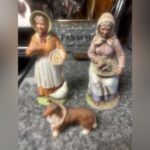 Vintage Figurine Set with Women and Dog